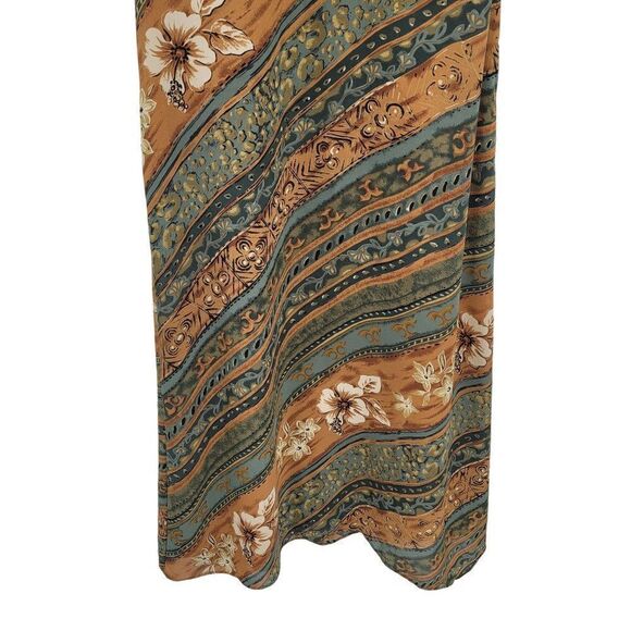 Vintage 90's Maxi Dress 12 Green Tan Modest Short Sleeve Shift Southwestern - Picture 7 of 14